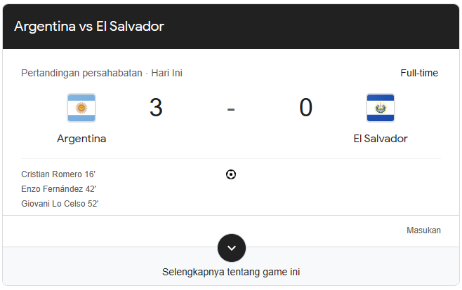 Skor Hasil Pertandingan Argentina VS El Salvador
