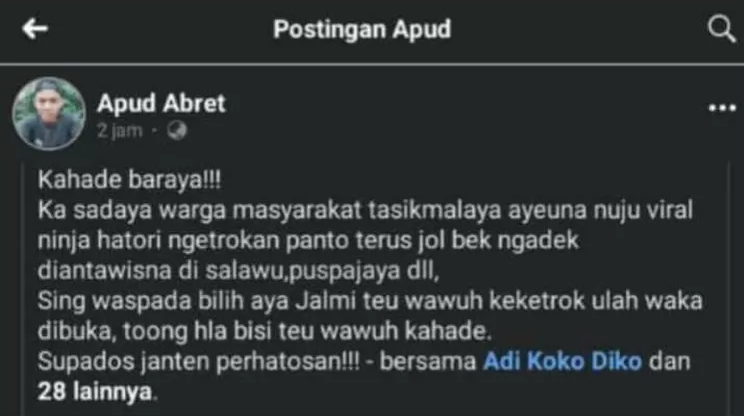 Heboh Isu Ninja Hitam Ketuk Pintu di Tasikmalaya